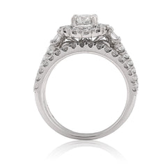 14k White Gold 5.7g 1.50CT Pure Round/Baguette Diamond Bridal Halo Set Band Ring