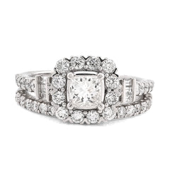 14k White Gold 5.6g 1.50CTW Round/Baguette Diamond Square Bridal Set Ring Band
