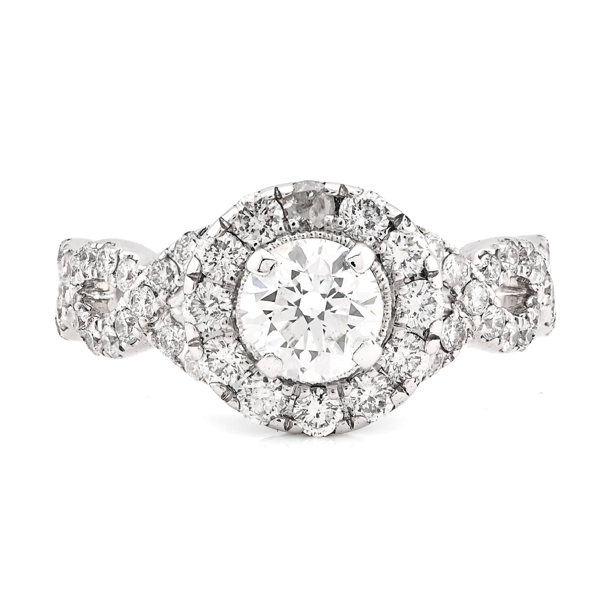 14k White Gold Womens 2CTW Natural Diamond Twist Style Halo Wedding Ring 6.4gms