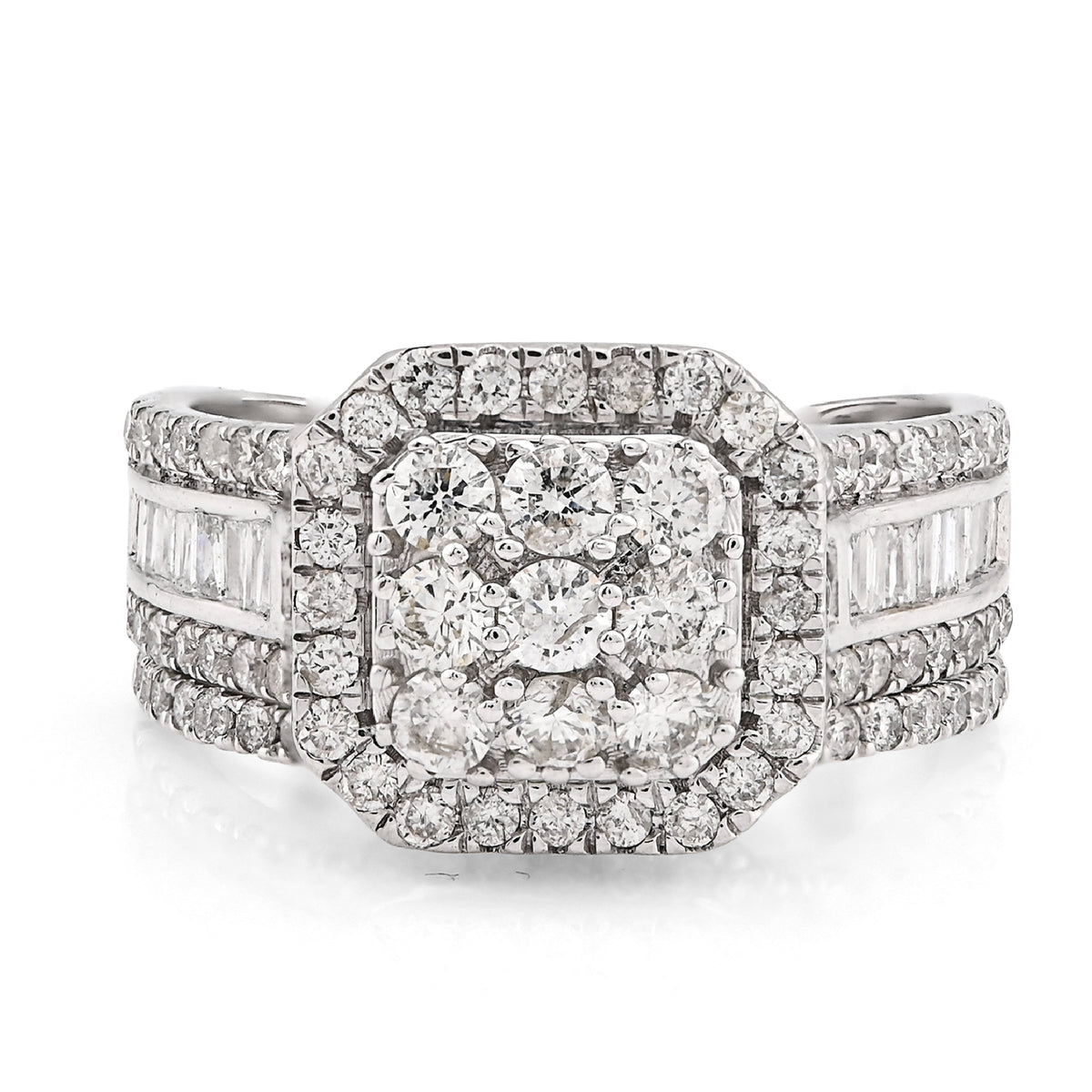 14k White Gold 5.5g 1.31CTW Pure Round/Baguette Diamond Octagon Bridal Band Ring