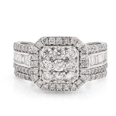 14k White Gold 5.5g 1.31CTW Pure Round/Baguette Diamond Octagon Bridal Band Ring