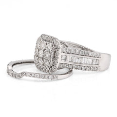14k White Gold 5.5g 1.31CTW Pure Round/Baguette Diamond Octagon Bridal Band Ring