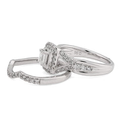14k White Gold 8gms 0.96CTW Natural Diamond Emerald Cut Bridal Set Band Ring