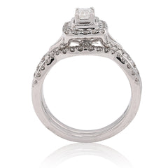 14k White Gold 8gms 0.96CTW Natural Diamond Emerald Cut Bridal Set Band Ring
