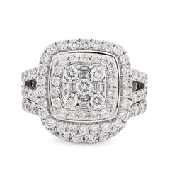 14k White Gold 7.4g 1.98CTW Round/Baguette Diamond Cushion Square Band Ring Set