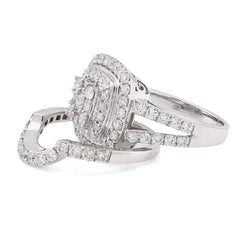 14k White Gold 7.4g 1.98CTW Round/Baguette Diamond Cushion Square Band Ring Set
