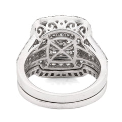 14k White Gold 7.4g 1.98CTW Round/Baguette Diamond Cushion Square Band Ring Set