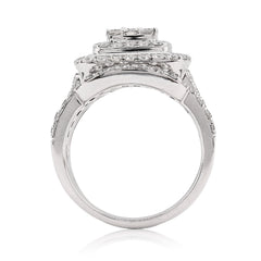 14k White Gold 7.4g 1.98CTW Round/Baguette Diamond Cushion Square Band Ring Set