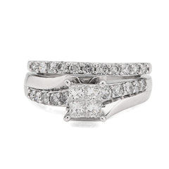 14k White Gold 7.2gms 1 CTW Natural Diamond Princess Cut Bridal Set Ring & Band