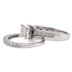 14k White Gold 7.2gms 1 CTW Natural Diamond Princess Cut Bridal Set Ring & Band