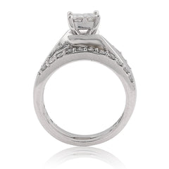 14k White Gold 7.2gms 1 CTW Natural Diamond Princess Cut Bridal Set Ring & Band