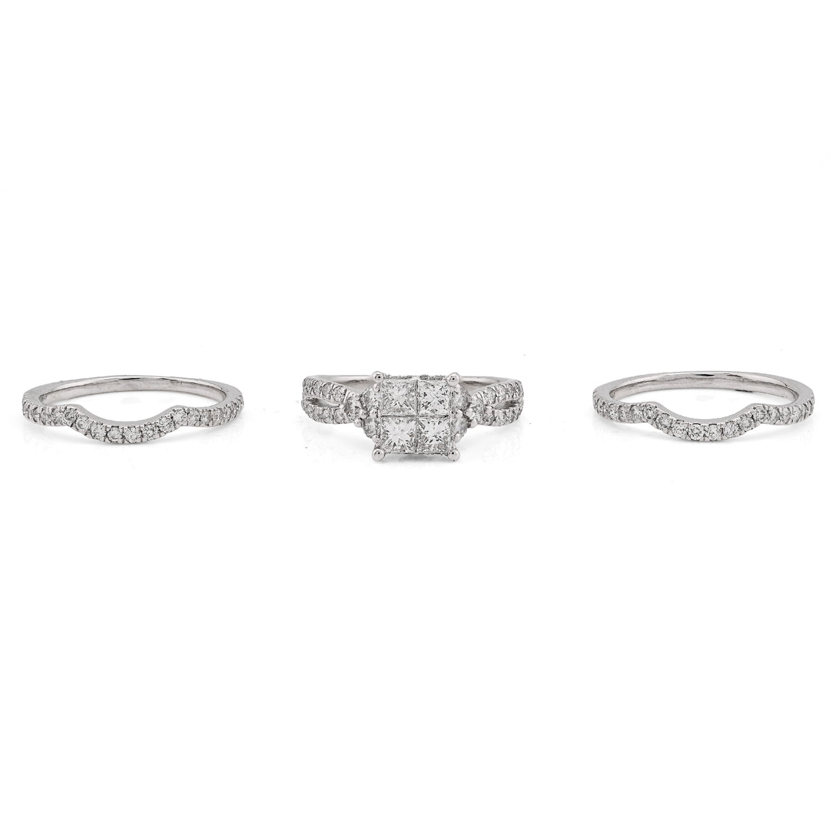 14k White Gold 1.50 CTW Natural Diamond Princess Cut/Round Square Shape Women  Band Wedding Ring 7.8g