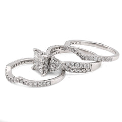 14k White Gold 1.50 CTW Natural Diamond Princess Cut/Round Square Shape Women  Band Wedding Ring 7.8g