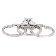 14k White Gold 1.50 CTW Natural Diamond Princess Cut/Round Square Shape Women  Band Wedding Ring 7.8g