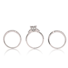 14k White Gold 1.50 CTW Natural Diamond Princess Cut/Round Square Shape Women  Band Wedding Ring 7.8g
