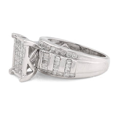 10k White Gold 1.50 CTW Natural Diamond Princess/Round/Baguette Rectangular Women Wedding Ring 6.5gm