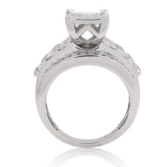 10k White Gold 1.50 CTW Natural Diamond Princess/Round/Baguette Rectangular Women Wedding Ring 6.5gm