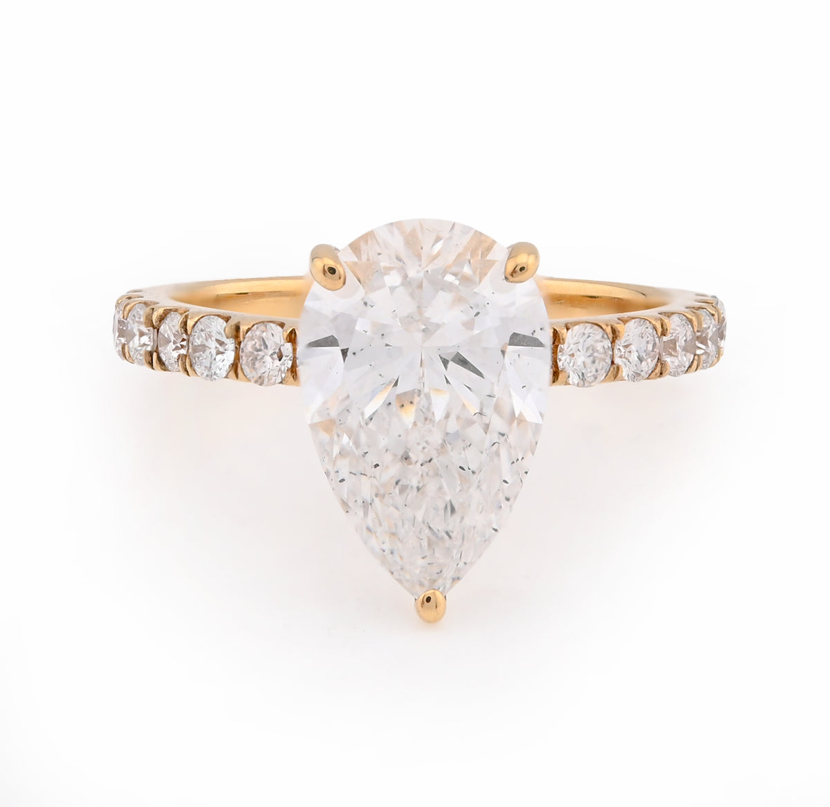 14k Yellow Gold 3.85 CTW Tear Drop Solitaire Lab Diamond Women's Ring 3.6g