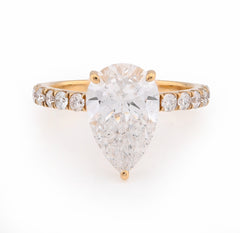 14k Yellow Gold 3.85 CTW Tear Drop Solitaire Lab Diamond Women's Ring 3.6g