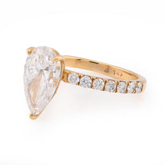 14k Yellow Gold 3.85 CTW Tear Drop Solitaire Lab Diamond Women's Ring 3.6g