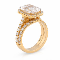 14k Yellow Gold 5.34 CTW Radiant Solitaire Lab Diamond Rectangular Shape Ring Women Band 8.3g