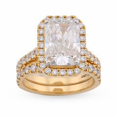14k Yellow Gold 5.34 CTW Radiant Solitaire Lab Diamond Rectangular Shape Ring Women Band 8.3g