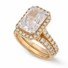 14k Yellow Gold 5.34 CTW Radiant Solitaire Lab Diamond Rectangular Shape Ring Women Band 8.3g