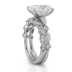 14k White Gold 5.58 CTW Oval Solitaire Marquise/Round Band Lab Diamond Women Ring 6.8gms