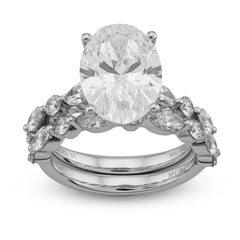 14k White Gold 5.58 CTW Oval Solitaire Marquise/Round Band Lab Diamond Women Ring 6.8gms