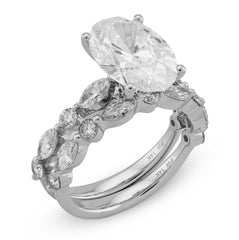 14k White Gold 5.58 CTW Oval Solitaire Marquise/Round Band Lab Diamond Women Ring 6.8gms