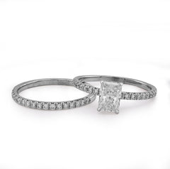 14k White Gold 2 CTW Radiant Cut Rectangle Solitaire Round Lab Diamond Band Women Ring 3.9g