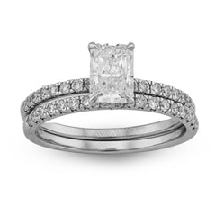 14k White Gold 2 CTW Radiant Cut Rectangle Solitaire Round Lab Diamond Band Women Ring 3.9g