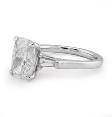 14k White Gold 3.19 CTW Cushion Solitaire Lab Diamond Baguette Band Women Ring 4.7g
