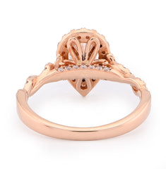 14k Rose Gold 1.48 CTW Pear Shape Solitaire Halo Round Lab Diamond Band Women Ring 4.1g