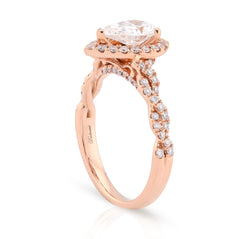 14k Rose Gold 1.48 CTW Pear Shape Solitaire Halo Round Lab Diamond Band Women Ring 4.1g