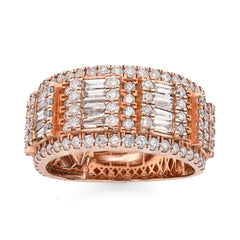 14k Rose Gold 3.75 CTW Round/Baguette Natural Diamond Men Band Ring 10.3gms