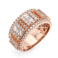 14k Rose Gold 3.75 CTW Round/Baguette Natural Diamond Men Band Ring 10.3gms