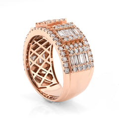 14k Rose Gold 3.75 CTW Round/Baguette Natural Diamond Men Band Ring 10.3gms