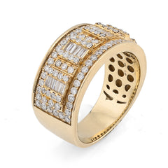 10k Yellow Gold 1.38 CTW Round/Baguette Natural Diamond Men Ring 8.8gms