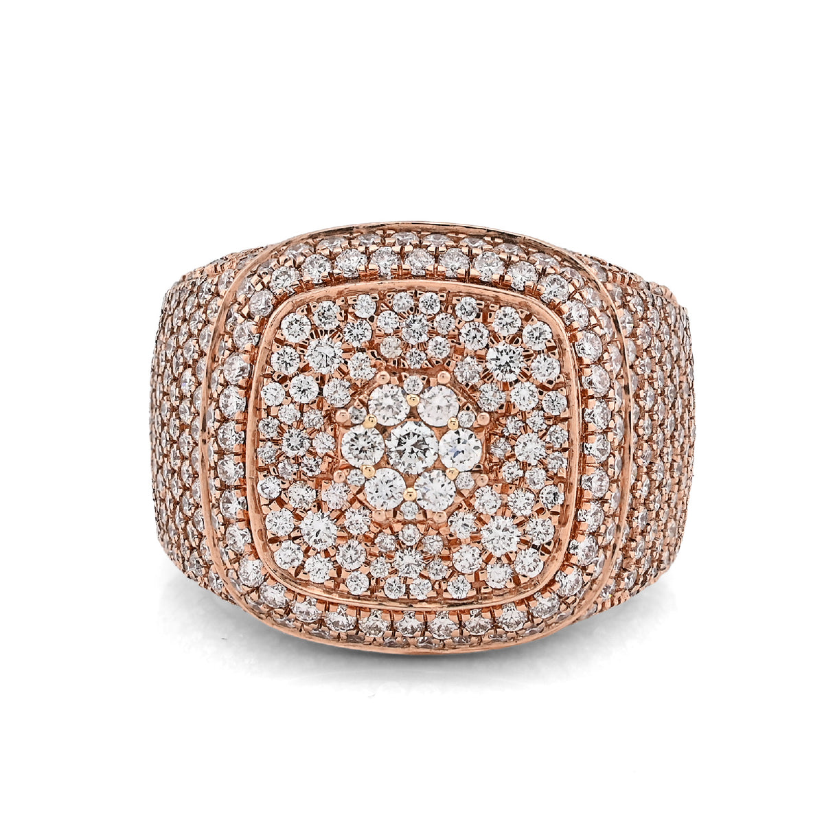 10k Rose Gold 4.80 CTW Natural Diamond Rectangular Shape Mens 17.9g Pinky Ring