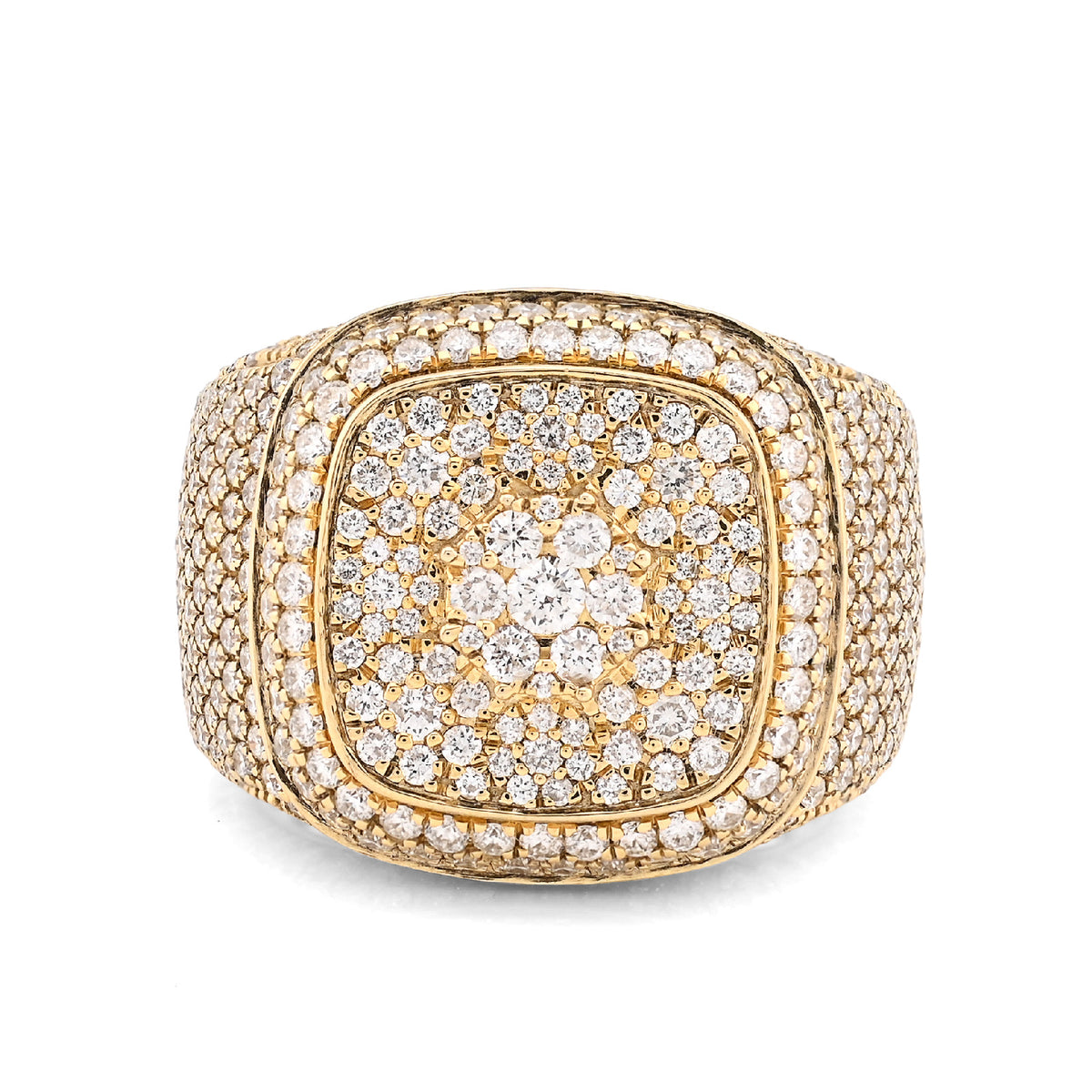 10k Yellow Gold 4.7 CTW Natural Diamond Rectangular Cluster Men 17g Pinky Ring