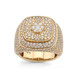 10k Yellow Gold 4.7 CTW Natural Diamond Rectangular Cluster Men 17g Pinky Ring
