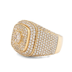 10k Yellow Gold 4.7 CTW Natural Diamond Rectangular Cluster Men 17g Pinky Ring