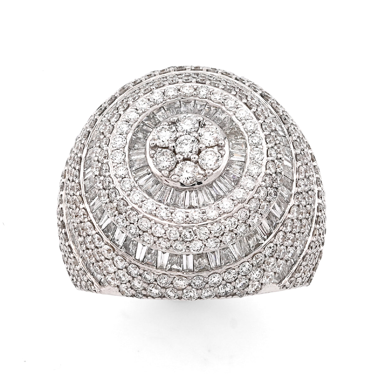 10k White Gold 5.64 CTW Natural Diamond Baguette Flower Cluster Mens Pinky Ring 17.1gm