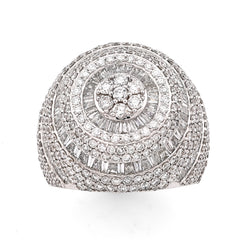 10k White Gold 5.64 CTW Natural Diamond Baguette Flower Cluster Mens Pinky Ring 17.1gm