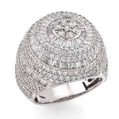10k White Gold 5.64 CTW Natural Diamond Baguette Flower Cluster Mens Pinky Ring 17.1gm