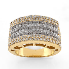 10k Yellow Gold Rectangular Two Row Natural Diamond 3.05 CTW Men Pinky Ring 14.9g