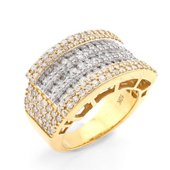 10k Yellow Gold Rectangular Two Row Natural Diamond 3.05 CTW Men Pinky Ring 14.9g