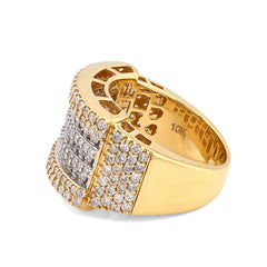 10k Yellow Gold Rectangular Two Row Natural Diamond 3.05 CTW Men Pinky Ring 14.9g