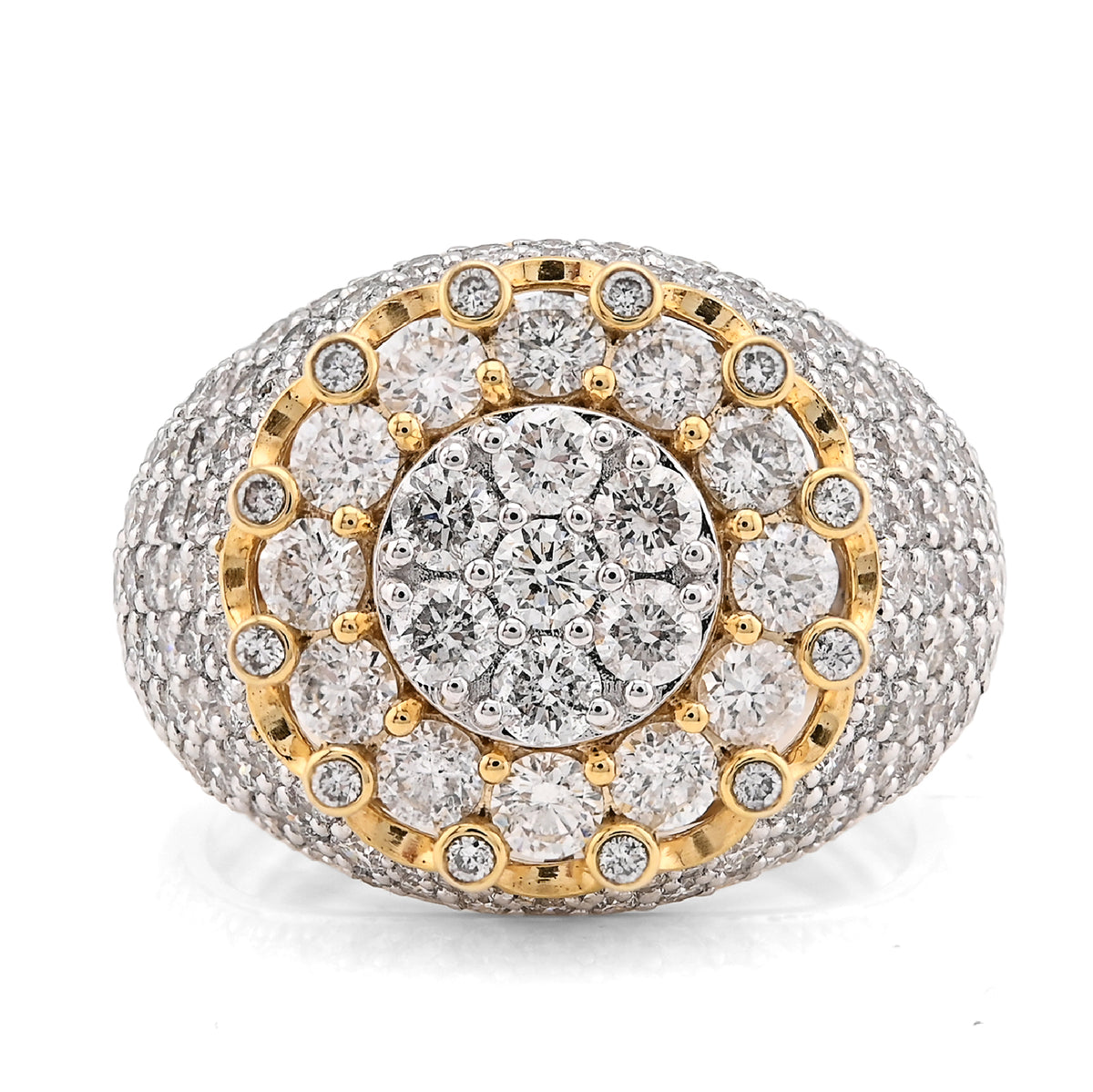10k Yellow Gold Flower Cluster Natural Diamond 4.75 CTW Men Pinky Ring 10.3g